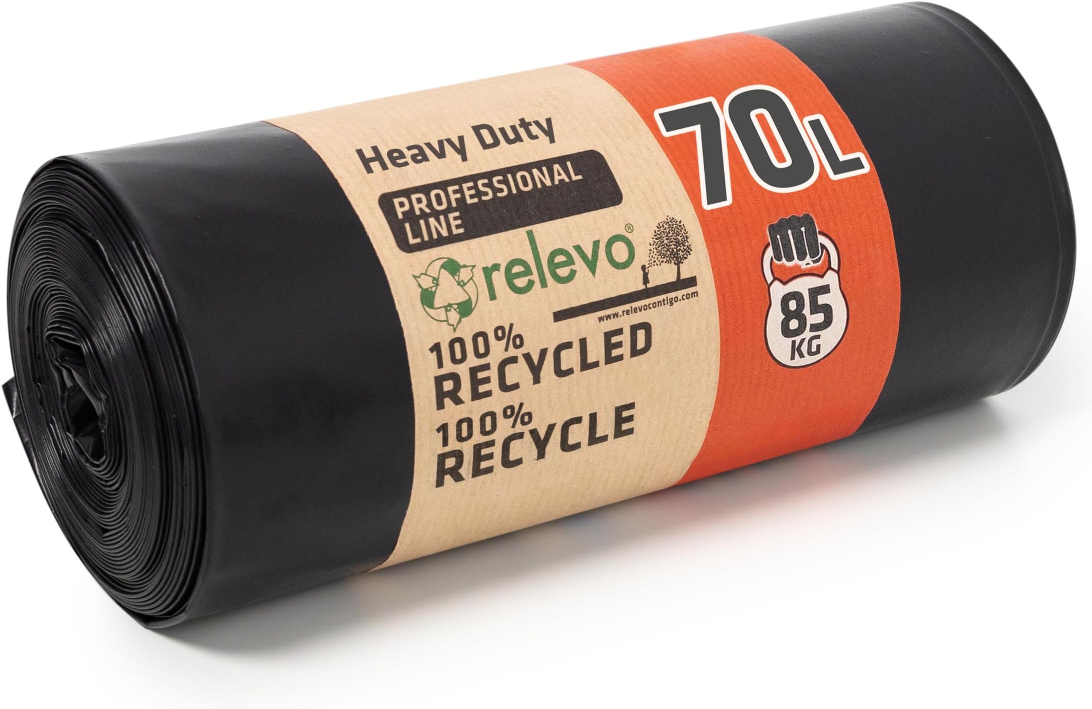 Relevo 70L Heavy Duty Bin Bags – 75 µm (Micron) Thick with 85 kg Weight Resistance, Strong enough to be used as Rubble Sacks Heavy Duty, Includes 10 Black Bin Bags, (Width 73 cm × Height 85 cm)