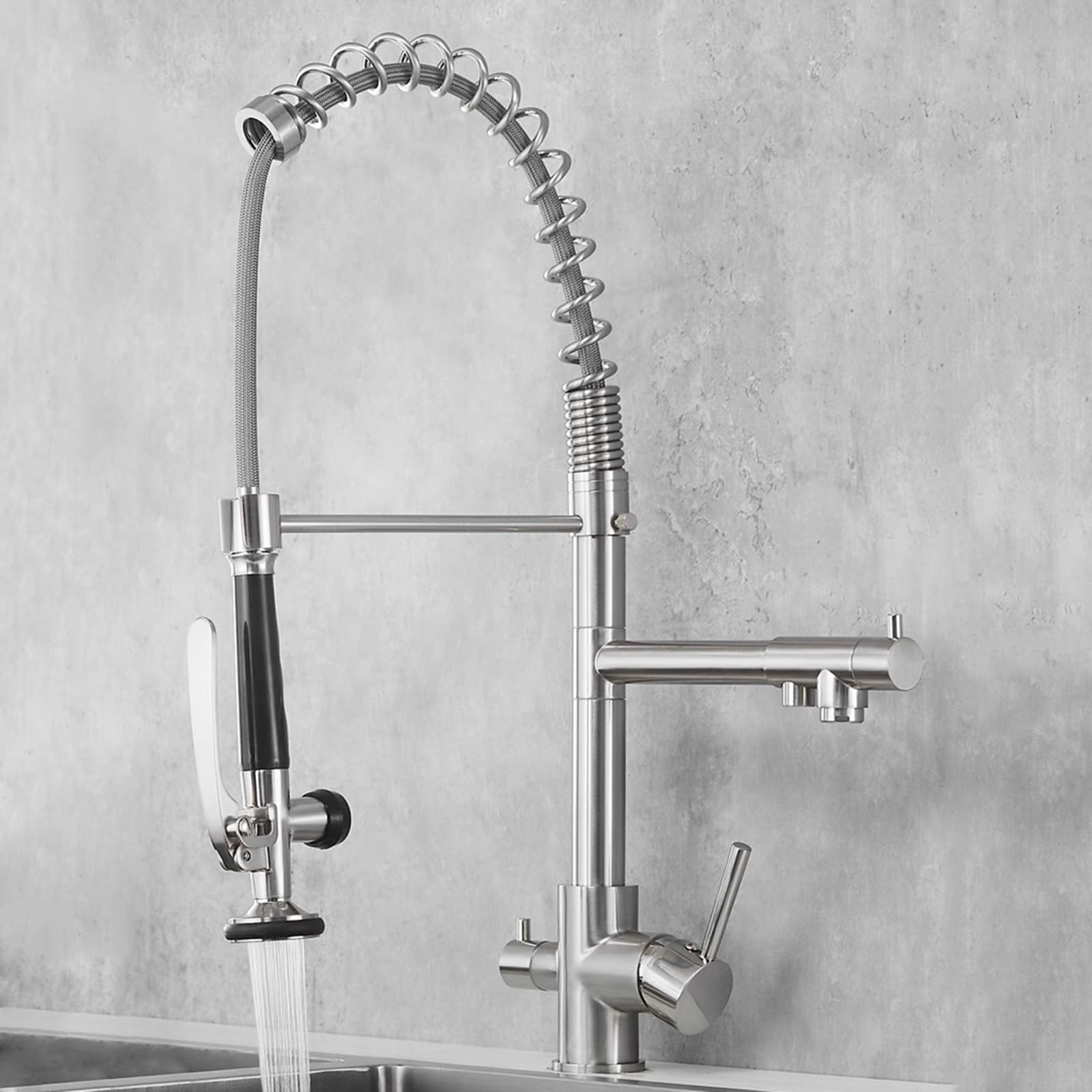 ZYCHSJXA Tap Kitchen Sink 3 in 1 Pull Out Brushed Spring Taps Mixer Drinking Water Faucet