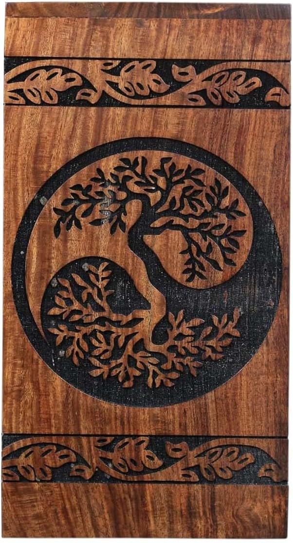 Wooden Cremation Urn for Human Ashes - YIN YANG Tree Design, 98 lbs Capacity, Suitable for Adult Men and Women - Decorative Funeral Urn Box (S (8x4.75) 98 Cu/Inch)