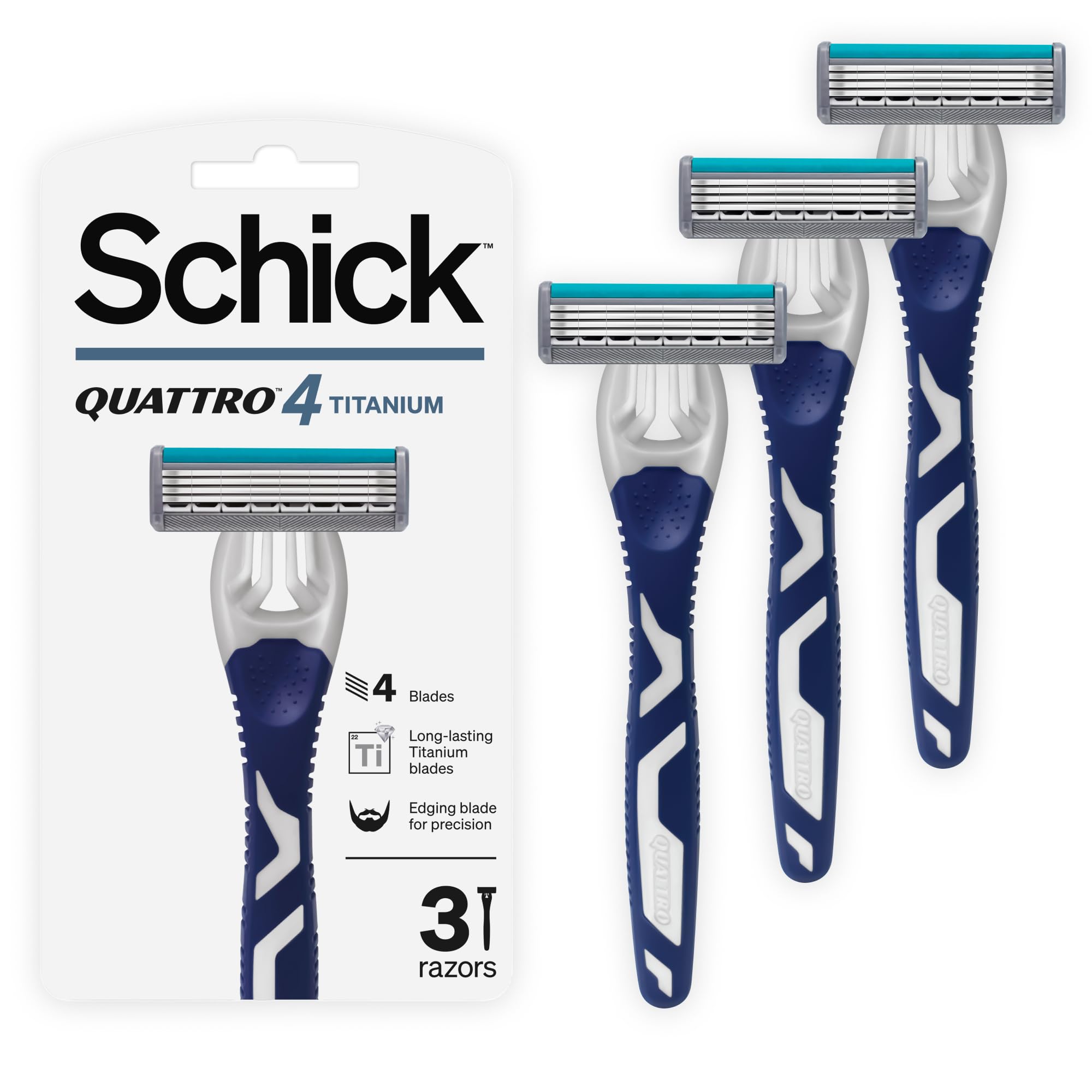 Quattro Titanium 4 Blade Disposable Razor For Men-Titanium & Diamond Coated Blades-Smooth Clean Shave-Skin Guard Protects From Razor Burn-Comfort Grip Handle-2+1 Razor