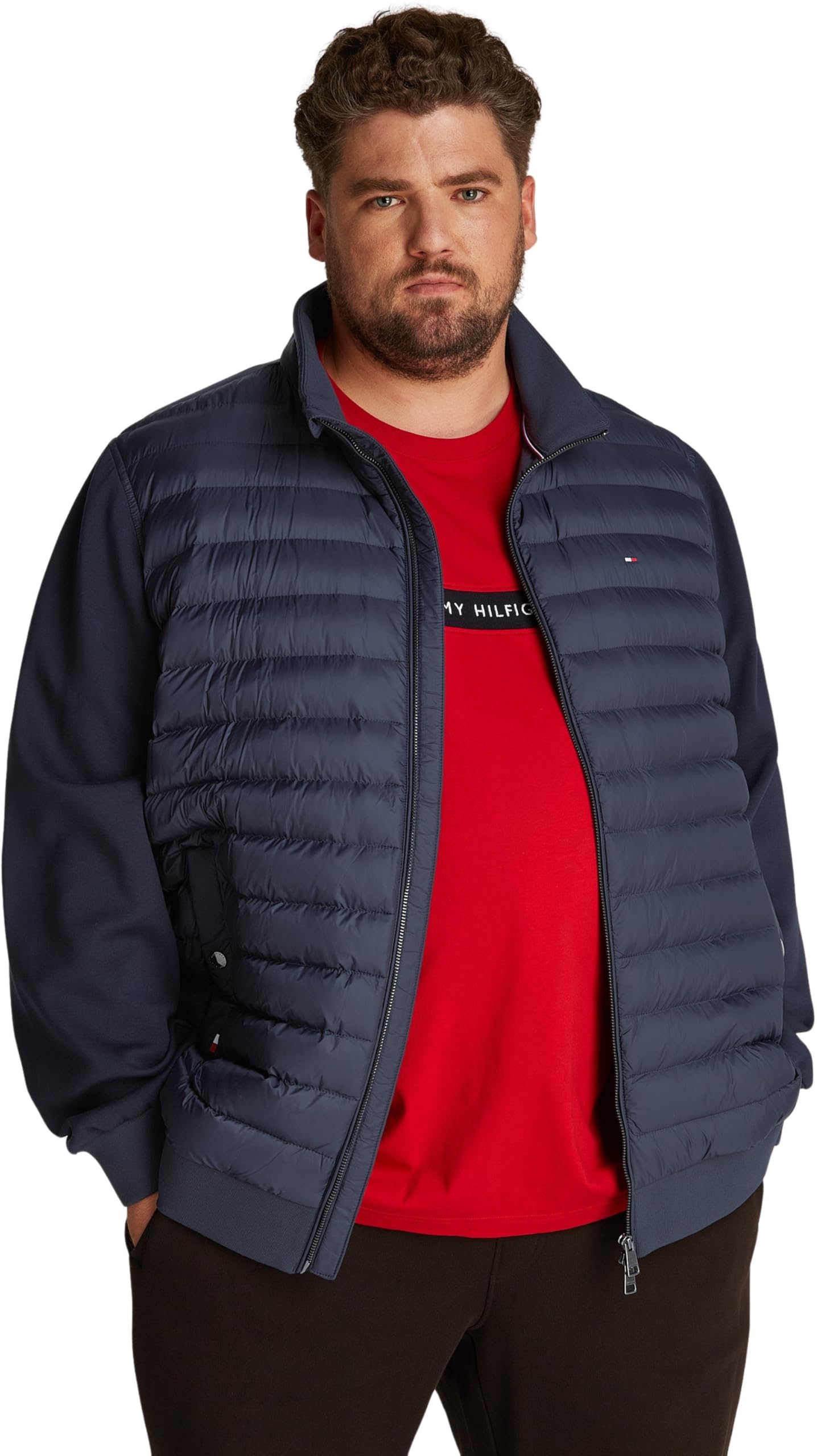 Tommy Hilfiger Men’s Mix Media Stand Collar Light Quilted Jacket, Blue (Desert Sky), 4XL