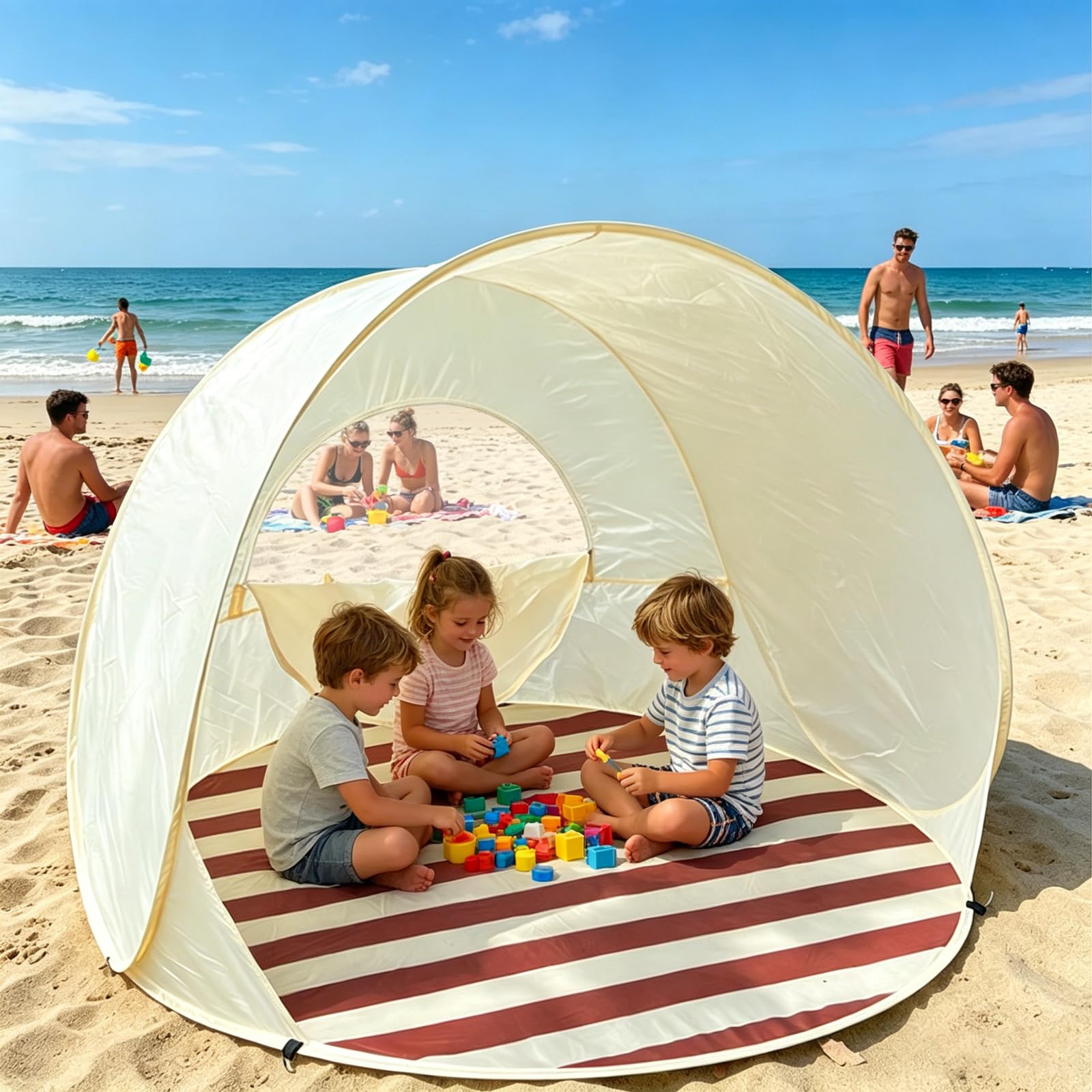 Tienda Playa Bebe Pop Up, Tienda de Campaña de Playa Emergente, Carpa Playa Plegable Portátil, Baby Beach Tent, Refugio de Playa para Bebé para Playa y Parque Beige,120CM/47IN