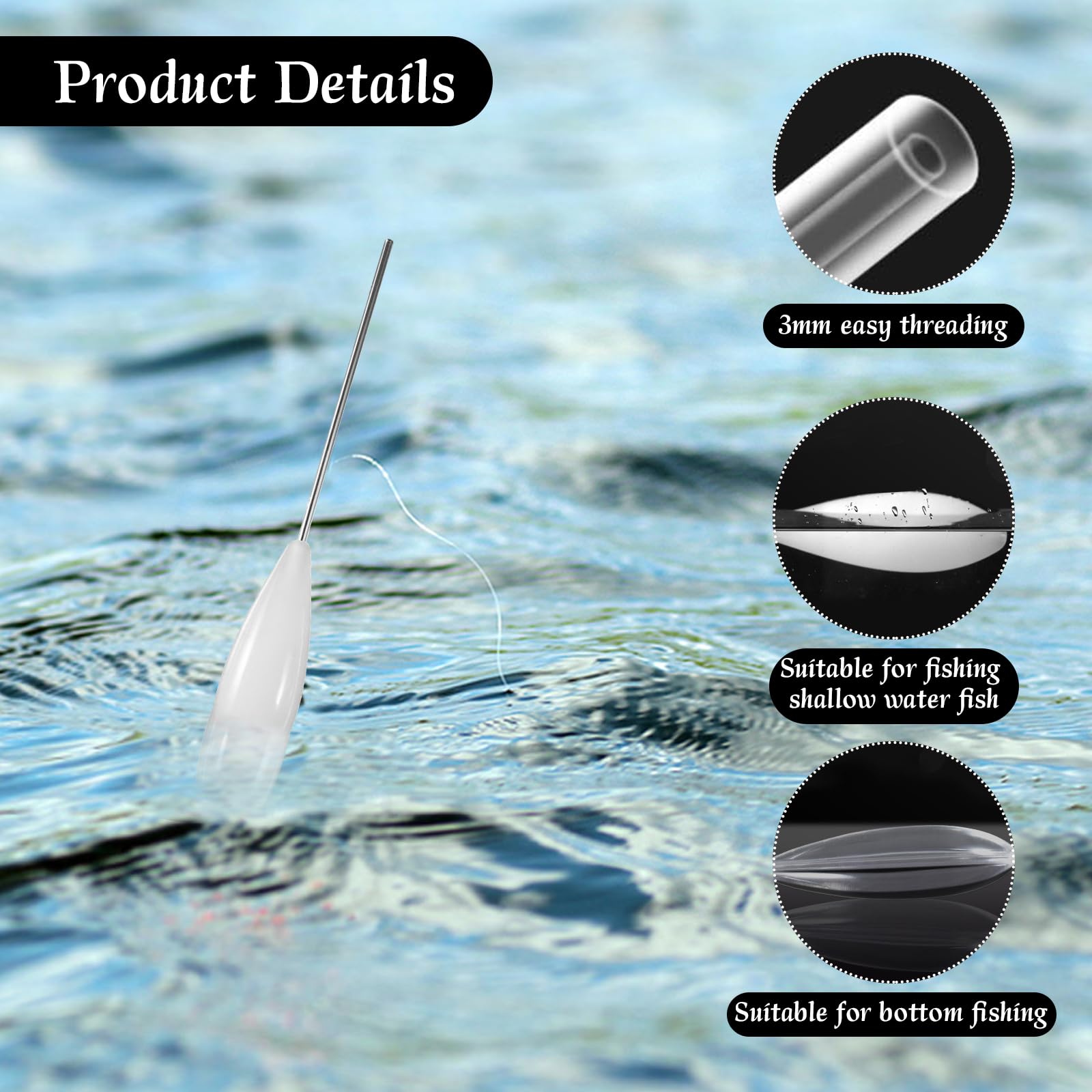 QingWing 25 Pièces Flotteurs de Pêche à la Truite, Bombarde Transparent Longues avec 5 Émerillons Triples et 10 Stoppeurs de Ligne en Deux Tailles, 6-20 g Flottants et Coulants, Accessoires de Pêche - 4