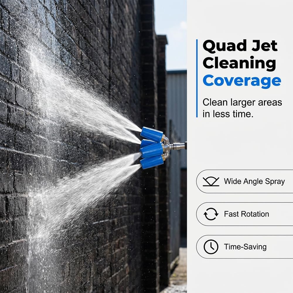 4-in-1 Turbo Nozzle Pressure Washer, 2026 New 4000 PSI Triple Turbo Nozzle Pressure Washer, 360° Rotating Quadruple Turbo Nozzle 1/4" Quick Connector (Black)