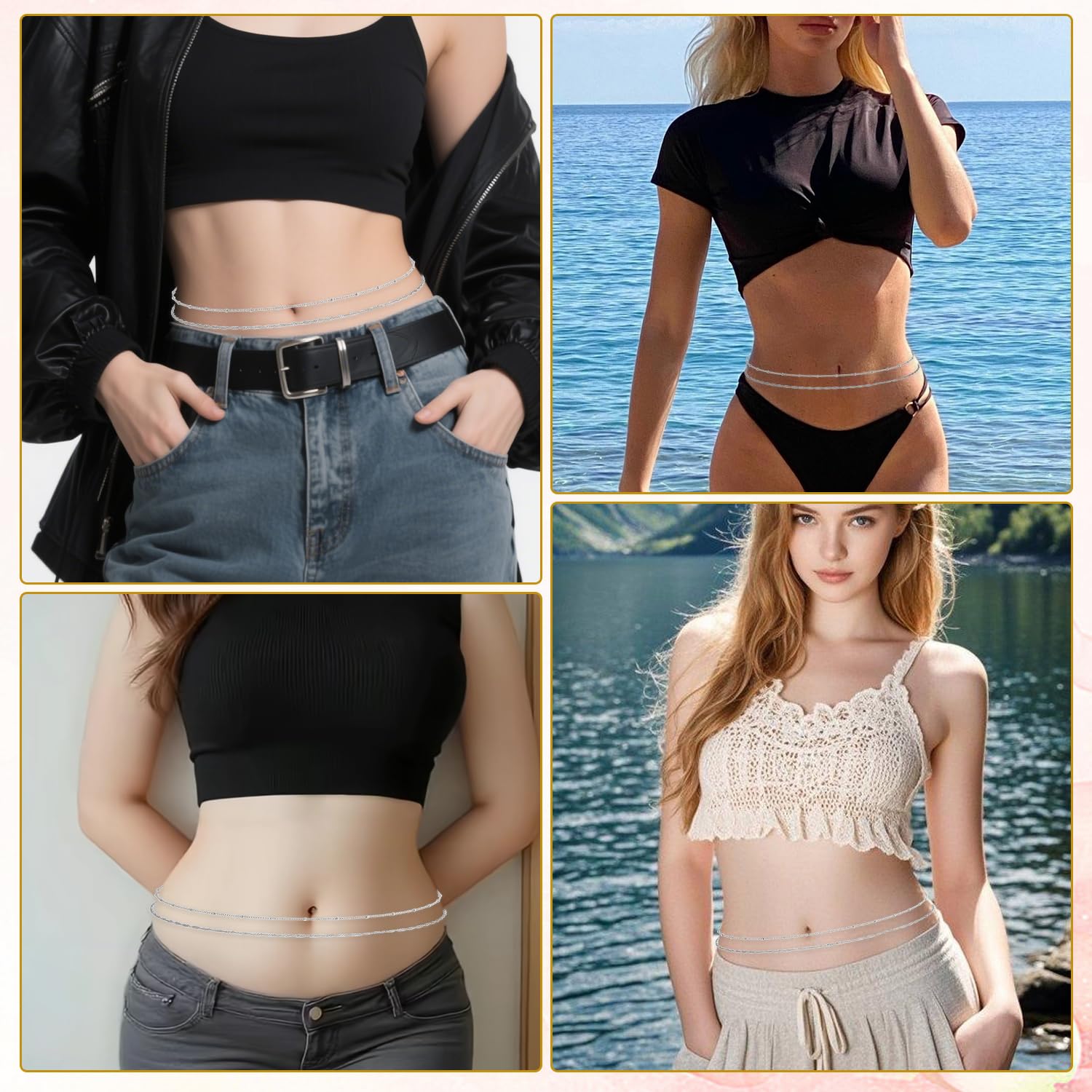Confezione da 2 Catena in Argento da Vita per Donna, Catenina Regolabile per la Pancia Gioielli per il Corpo, Accessori Minimalisti per Bikini e Outfit Quotidiani