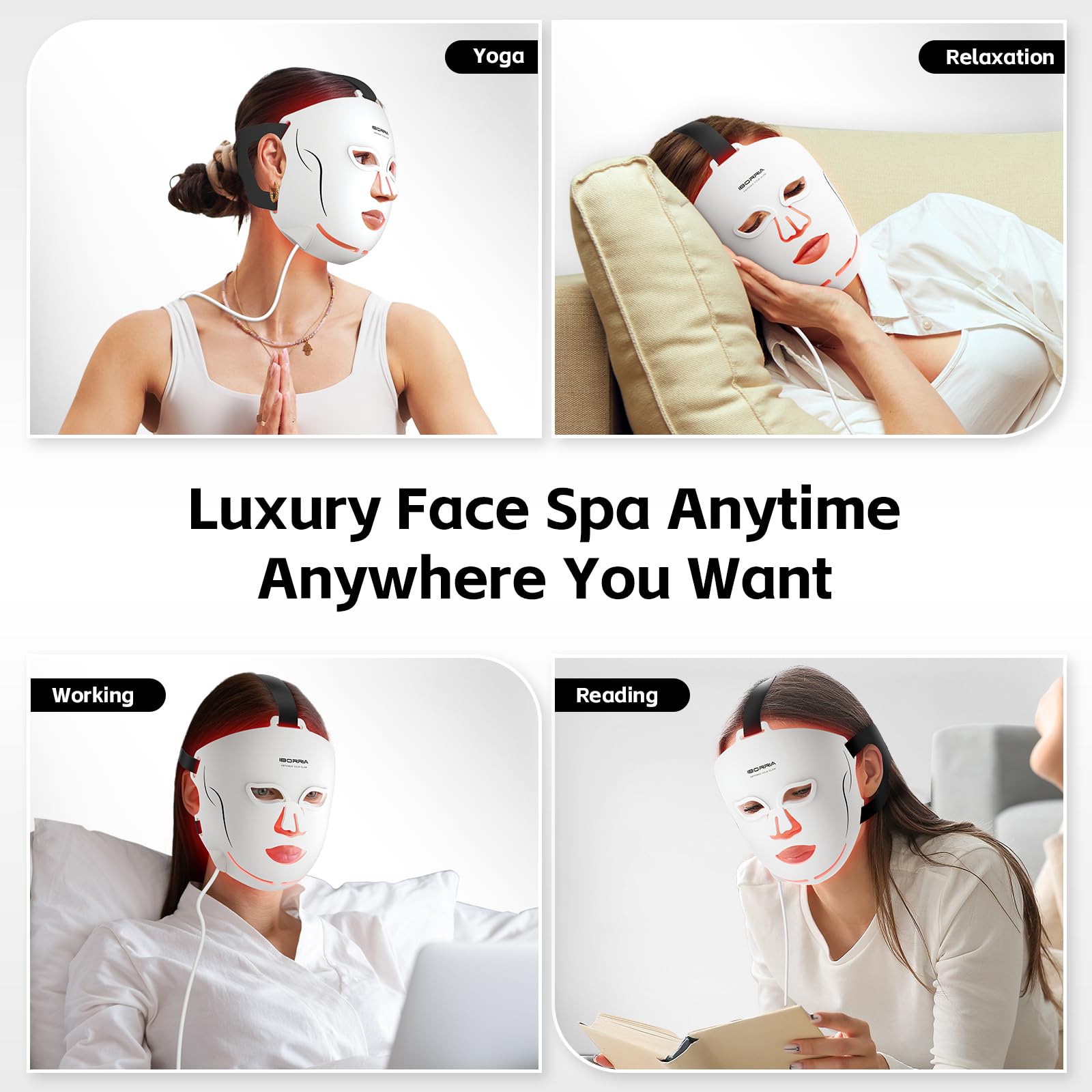 Máscara Facial LED, Terapia de Luz Infrarroja Cercana de Mandíbula | Mascarilla Facial de Belleza con 400 LEDs de 3 Colores, Cuidado de Piel para Hogar y Viajes, 3 Modos con Control Remoto
