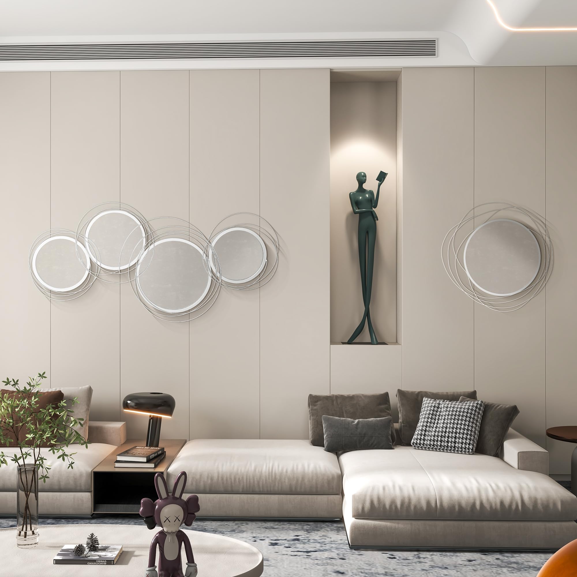 HOMCOM Espejo de pared metálico decorativo 107cm plateado | Esculturas murales modernas, salón, dormitorio, comedor, arte mural