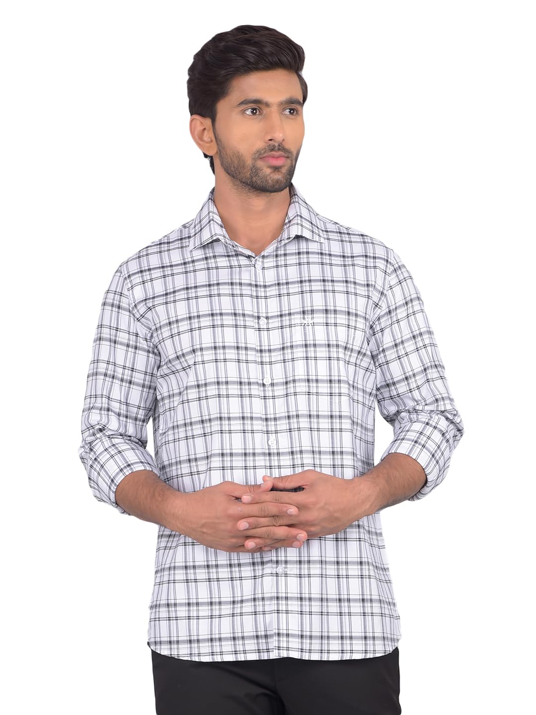Crimsoune Club Men's White Checked 100% Cotton Shirt-picture-19