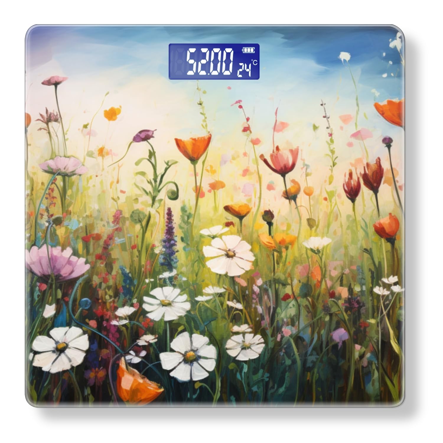 Digital Scale for Body Weight Highly Precision Bathroom Weight Scale 400 lbs with Backlit Display Personalized Scale for Home-Vibrant Painting of Wildflowers in Full Bloom
