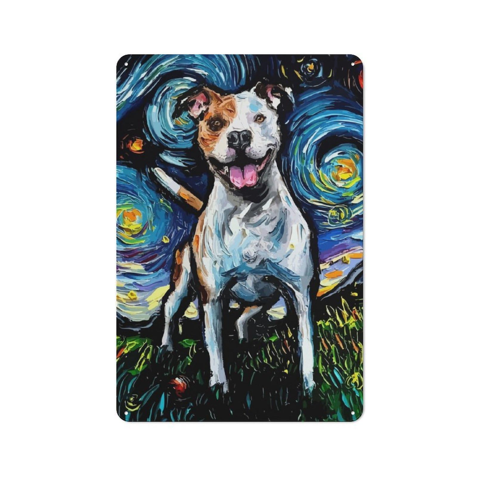 Junmoney Dog Starry Night Pitbull Rustic Metal Sign 30X20cm Featuring For Hallway Wall, A Decorative Gift For A Newly Furnished Hallway