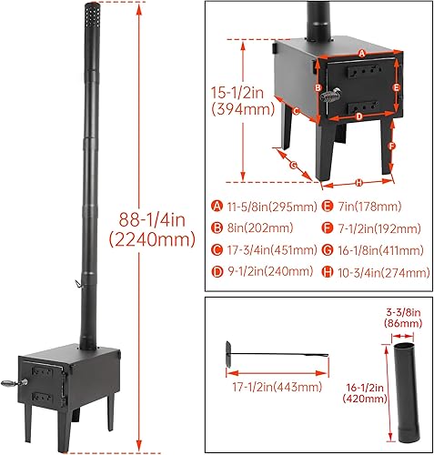 Miniatura 2 de KUAFU Estufa de Leña para Tienda de Campaña Estufa de Camping para Cocinar al Aire Libre Pesca Senderismo Viajes Calentador Portátil con Tubos de