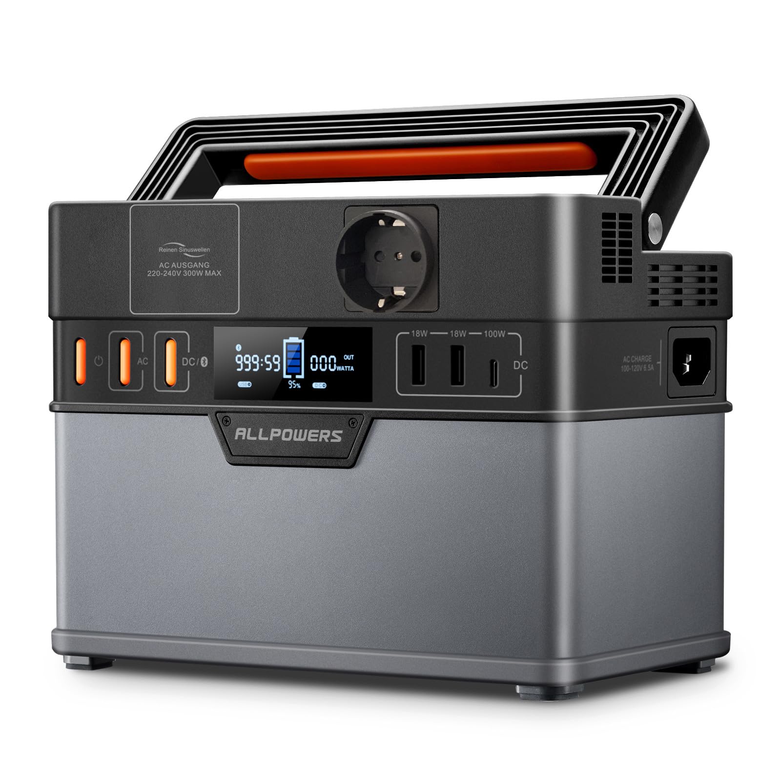 ALLPOWERS Przenośna elektrownia 288 Wh / 78000 mAh Mobilne generatory zasilające Bateria 300 W Przenośny magazyn energii na przyjęcie w ogrodzie Podróże Kemping Samochód kempingowy Awaryjne