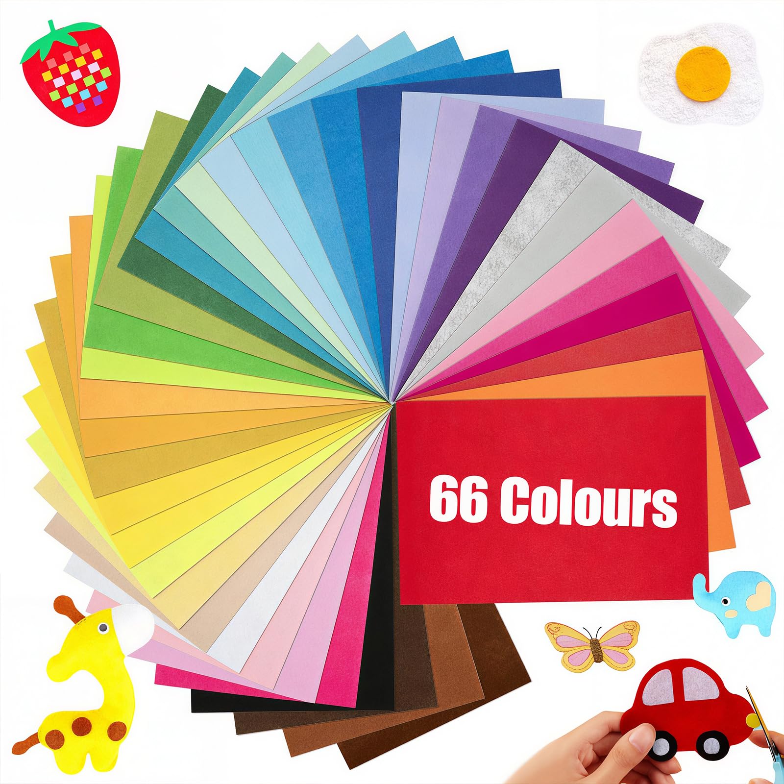 66 PCS Coloured Felt Fabric, Durable Felt Sheets, Soft Rainbow Felt Squares, Thick Felt Paper for Art and DIY Crafts, Ornament (Multicolor, 15 x 20cm) โ image 1