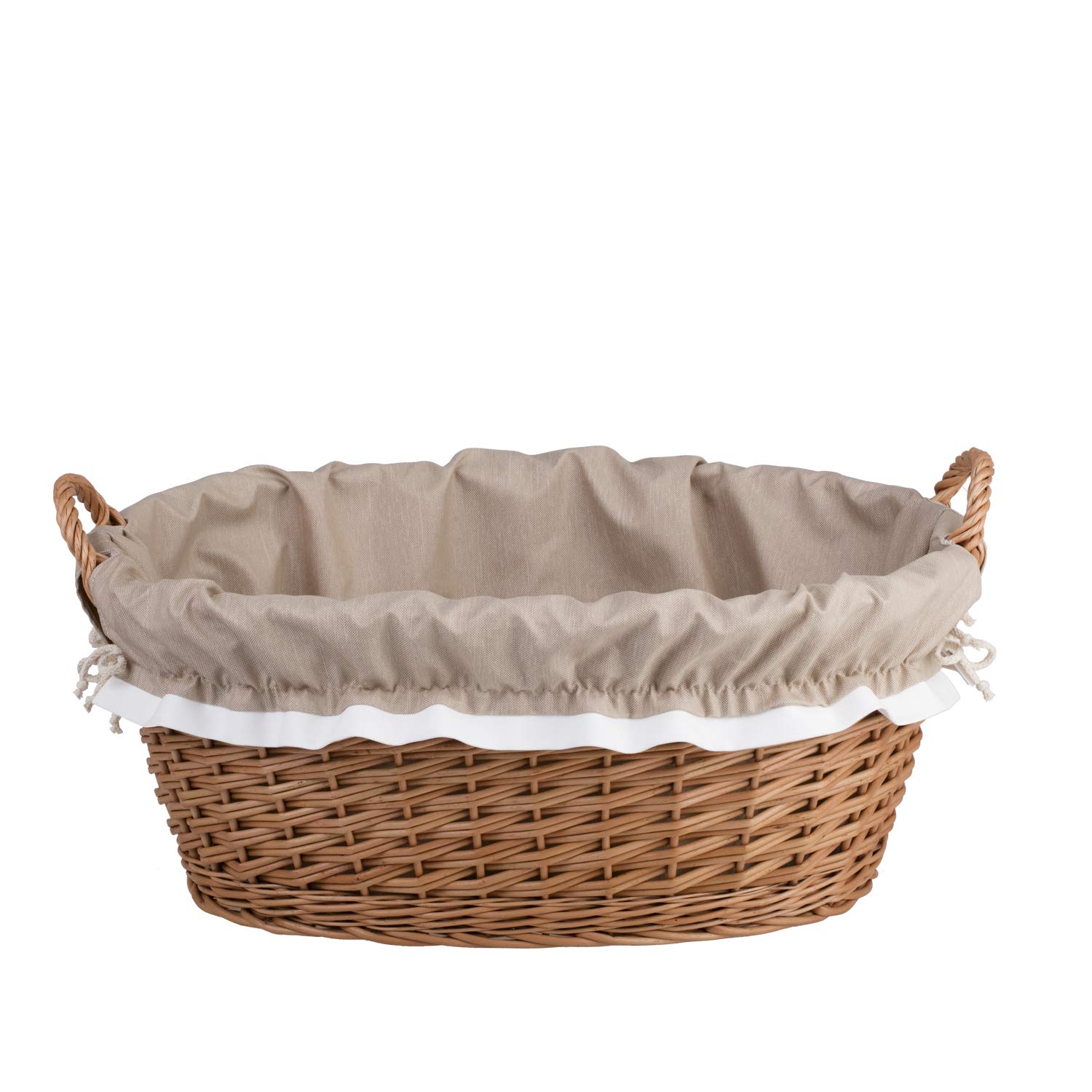 e-wicker24 Owalna miska wiklinowa w naturalnym kolorze, kosz na pranie z wikliny, miska wiklinowa w kolorze naturalnym, kosz wiklinowy w kształcie wanny (beżowy)
