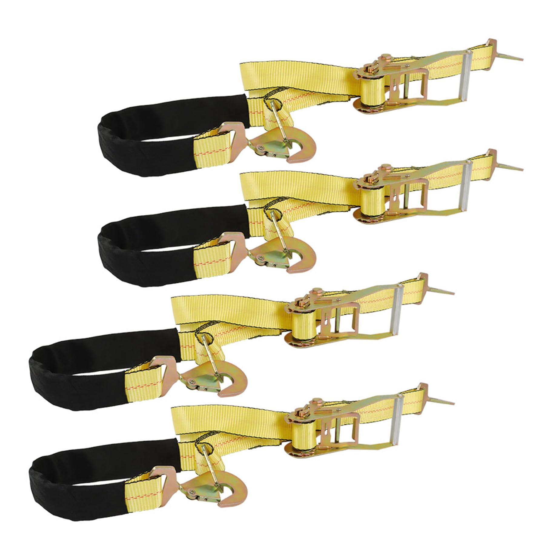 4 Pack Yellow Axle Tie Down Combo Strap with Snap Hook Ratchet 2 Inch x 114 Inch 4 PCS 3,300 Pounds Safe Working Load