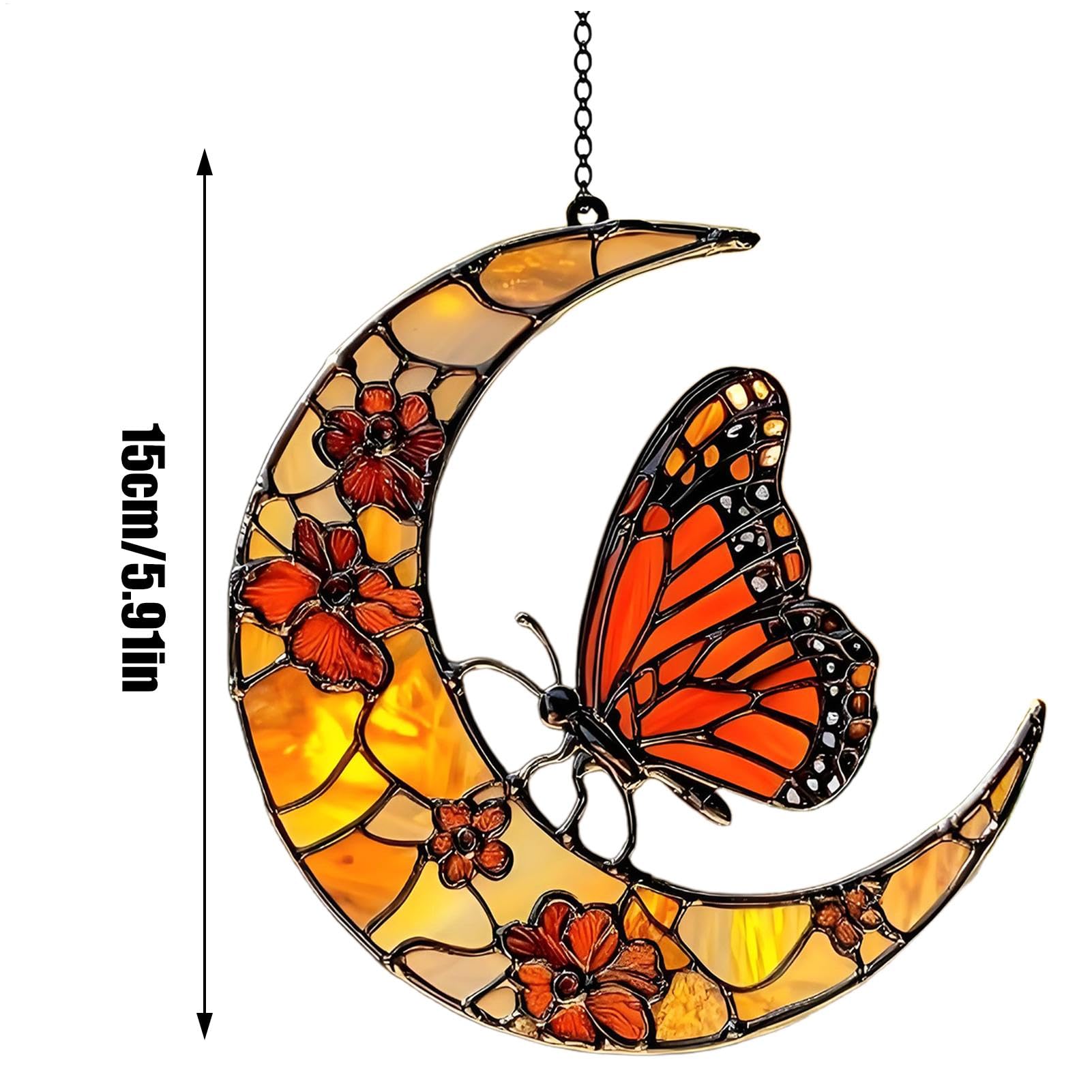 Cattador De Luna Solar, Mariposa Y Luna Solar Catcher Window Butterfly Catcher Catcher Butterfly Sun Catcher, Monarch Butterfly Y Flower Moon Ornament Para Ventana - Ornamento De Arte Acrílico Para De