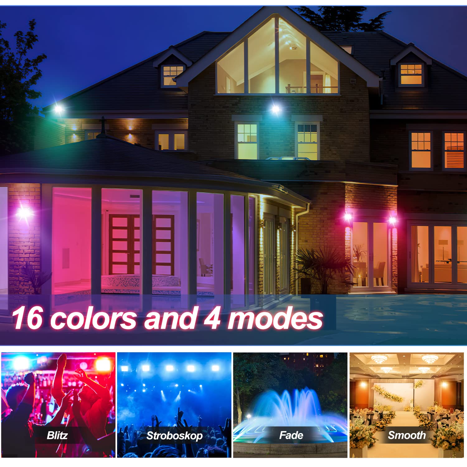 Faretto LED RGB per esterni, 10 pezzi, 20 W, con telecomando, Faretto LED RGB dimmerabile da giardino, 16 colori, 4 modalità, IP66 impermeabile, funzione memoria per feste ed esterni