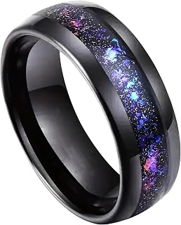 Tungsten Rings for Men, 8mm Black Polished Stainless Steel, Rainbow Texture, Sizes 6-13, Perfect for Weddings and Anniversaries, Daily Wear, Modern Style