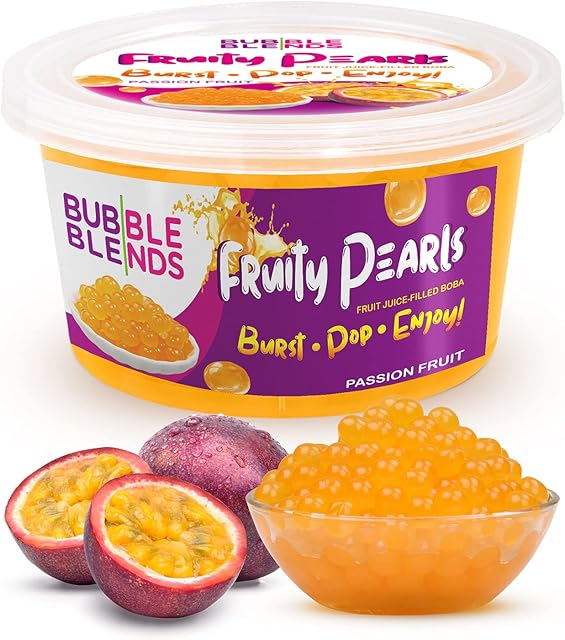 Bubble Blends Passion Fruit Popping Boba (450g), Fruit Juice-Filled Boba Pearls for Bubble Tea, Non-Dairy, Fat-Free & Gluten-Free