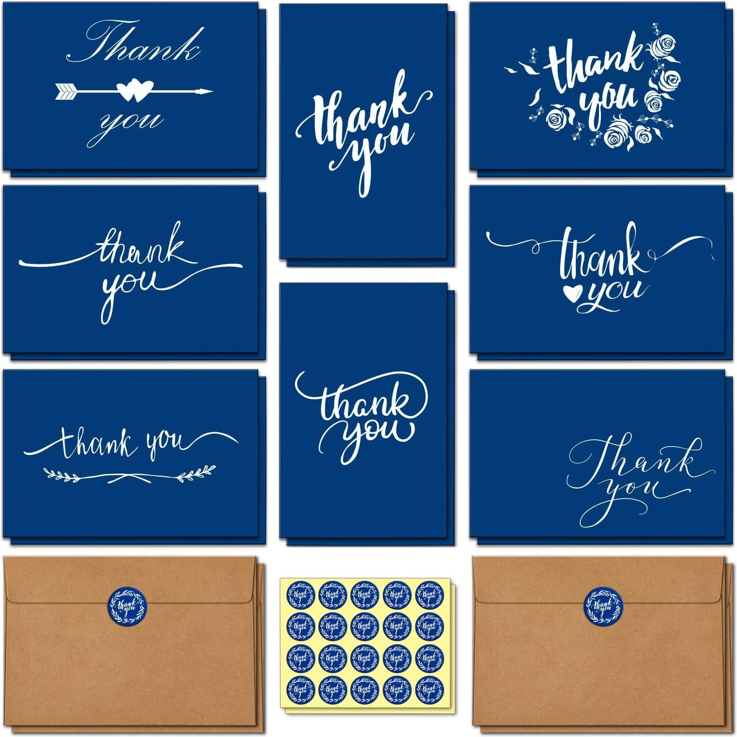 100 Thank You Cards Bulk Navy Blue Blank Thank You Notes