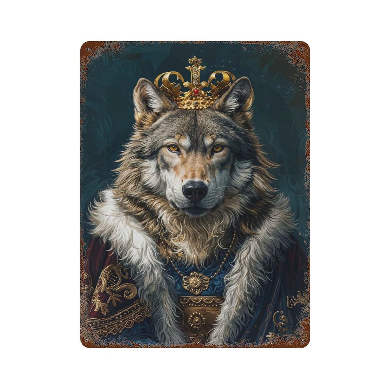 Rust Effect Wolf King Rusty Metal Tin Sign 15.7"x11.8", Farmhouse Wall Decor for Shed, Workshop And Garage Wall Decor