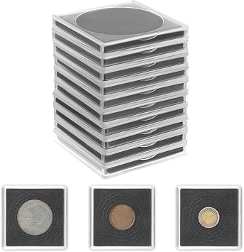Coin Snap Holders, 10 Pack Silver Dollar Coin Holders Clear Coins Capsules Cases with 5 Sizes Black Gasket 20/25/30/35/40 mm Silver Dollar Protection Cases Dollars Collection Supplies