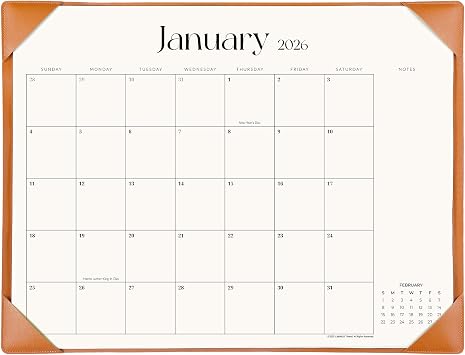 Simplified Desk Calendar 2026 with Desktop Mat, Cabbrix Large Desk Pad Calendar 21" x 16-1/2" Including January 2026 to June 2027 Desk Blotter Calendar for Home School and Office Brown