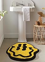 Vista 11 de Estmy Linda alfombra redonda hippie Funky de 3 pies para baño, dormitorio, cocina, antideslizante, lavable, cara feliz, blanco, negro, marrón
