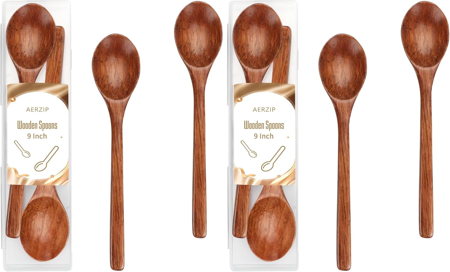 9 Inch Wooden Spoons for Eating Mixing Stirring Soda Jam Honey, Long Handle Wood Soup Spoons for Serving Table Spoon (2 PCS)
