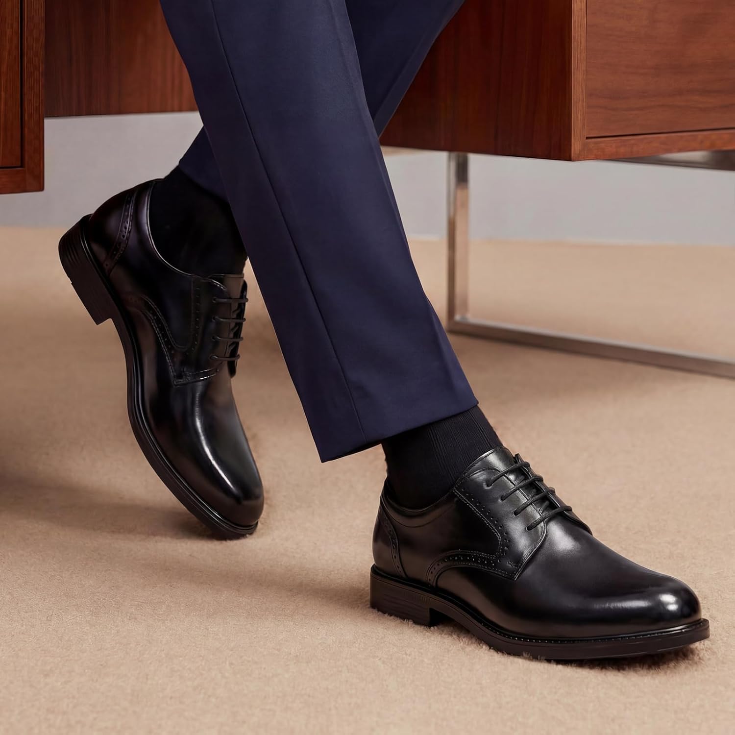 HEEZ Men's Dress Shoes, Classic Oxford Shoes for Men Non Slip, Comfortable Lace Up Plain Toe Derby Shoes for Business Work Formal Wedding Office