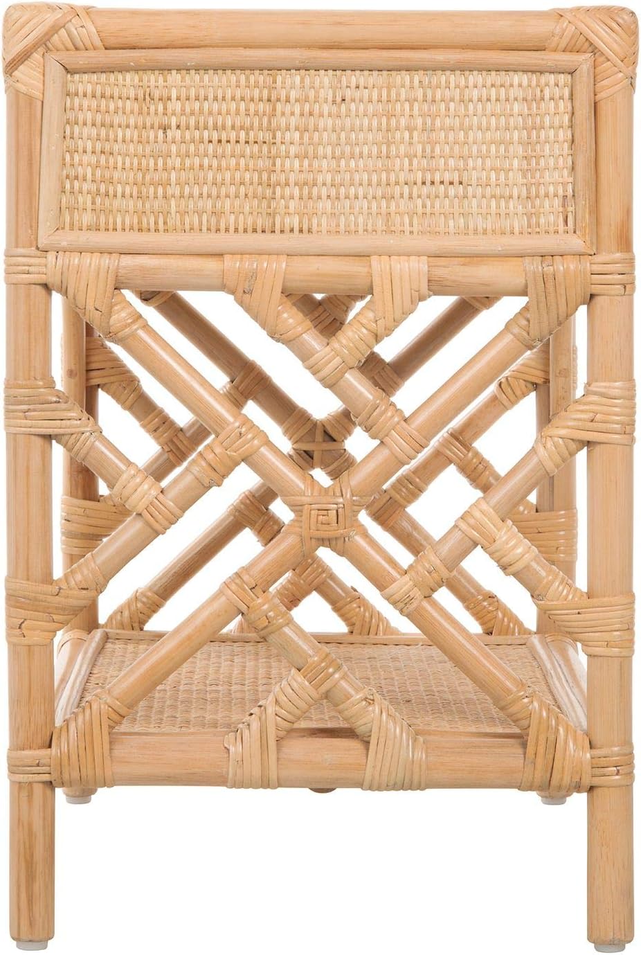 KOUBOO Rattan Bedside Table with Drawer – Chippendale Design Nightstand Table for Living Room | Boho Table Mid-Century, Modern Accent Table with Storage for Bedroom Furniture, Light Brown