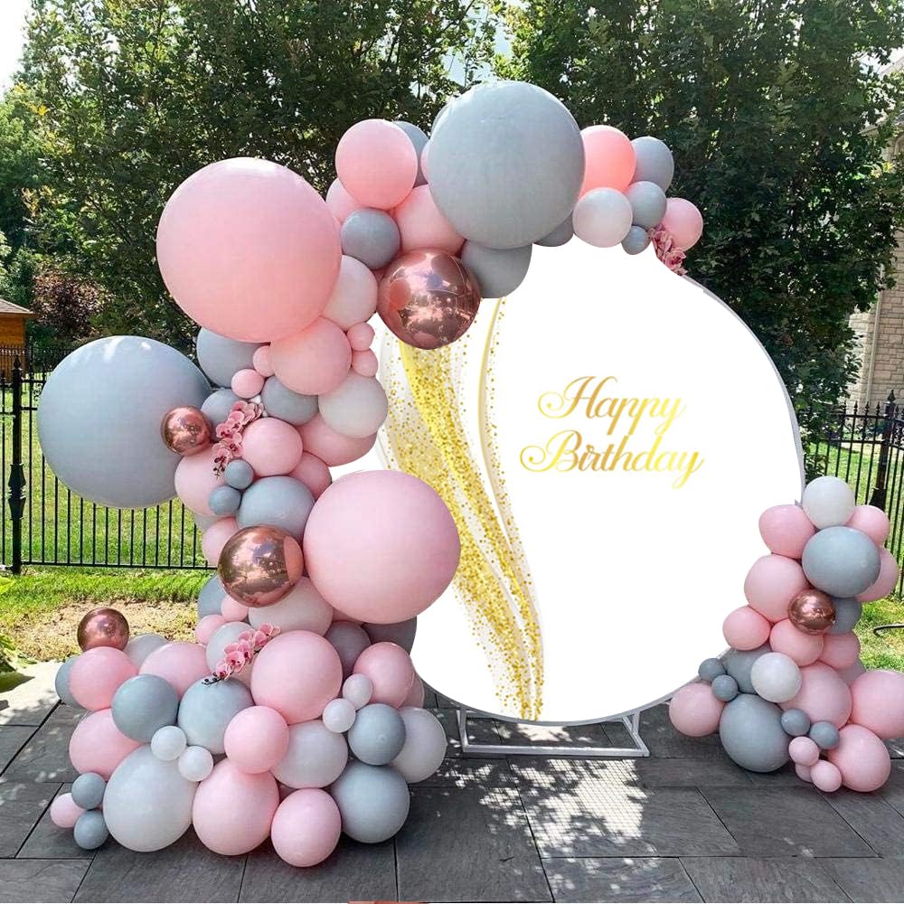 0,9 x 0,9 m bianco e oro sfondo rotondo di compleanno con paillettes glitter oro sfondo a pois per fotografia cerchio copertura sfondo adulto bambino festa di compleanno decorazione banner foto