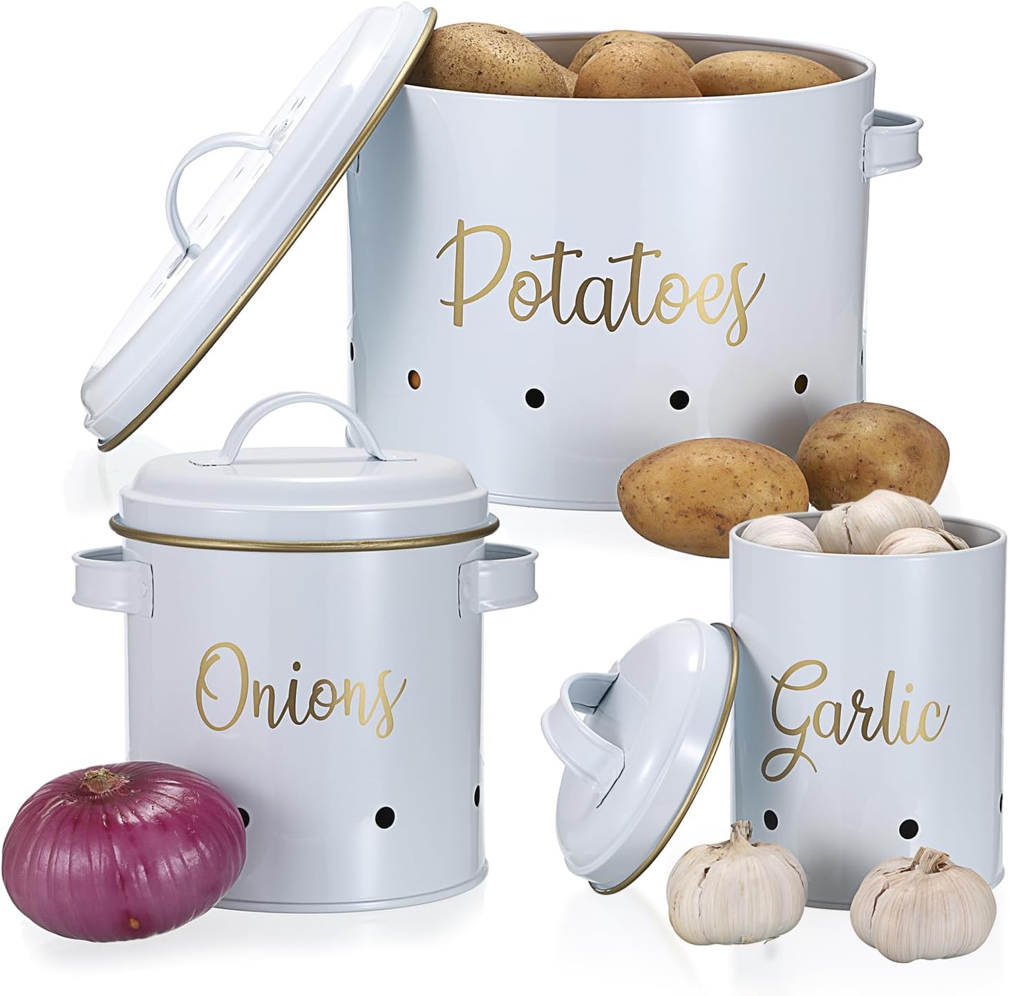 OwnMy Set of 3 Potato Onion Garlic Storage Bins Vegetable