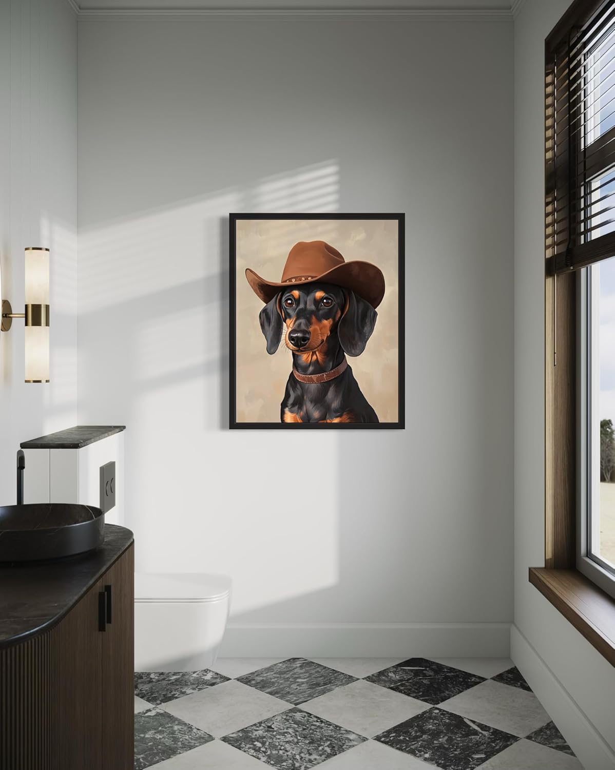 aj decor Dachshund Cowboy Hat Wall Art Print Poster, Dog Pet Lover Picture Painting Artwork Bedroom Living Room Office Dining Room 150H (Dachshund Cowboy Hat, 8 x 10 inches, Unframed) - Image 3