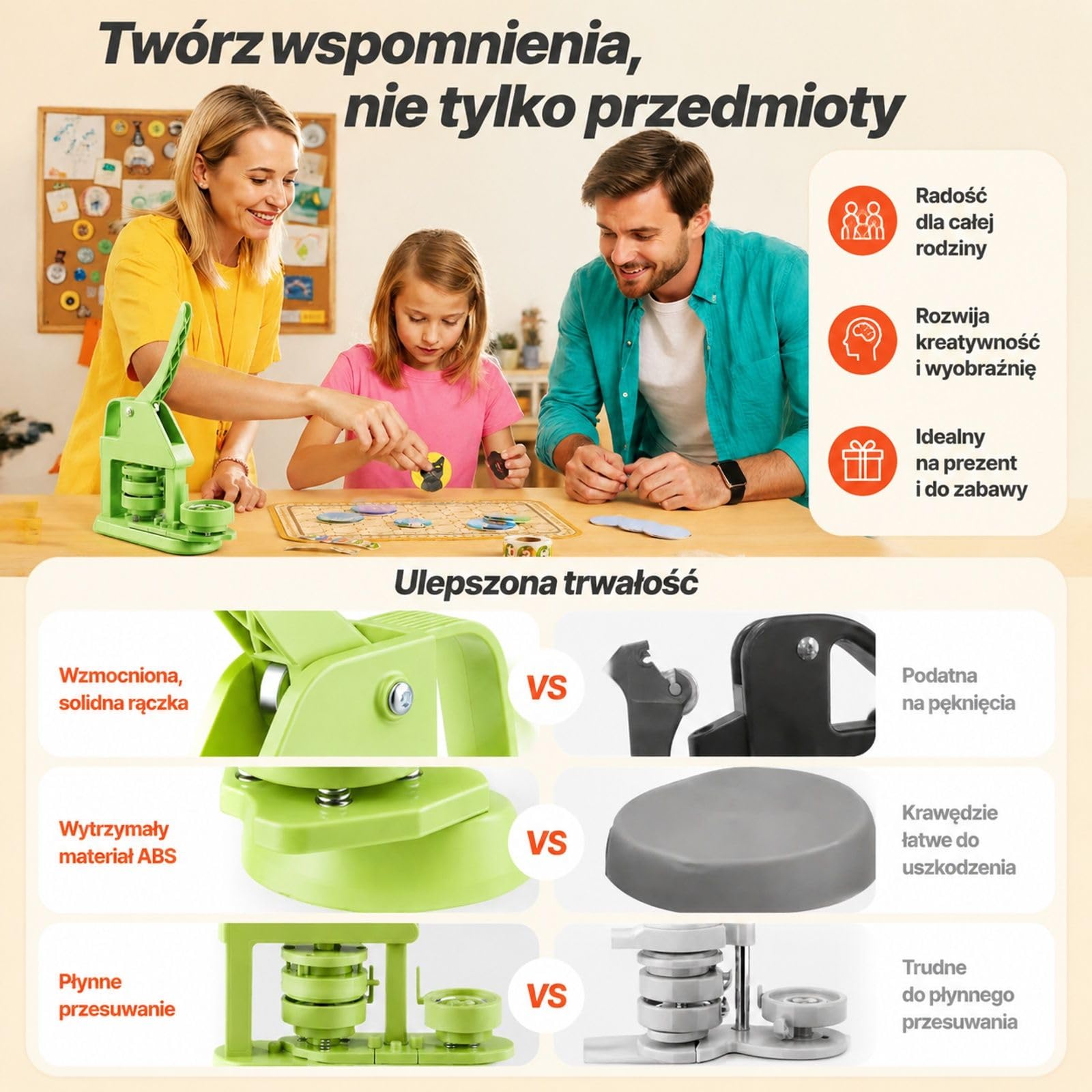 Maszyna do przypinek ze 100 elementami guzików, zielony zestaw ABS+PP do projektów DIY i personalizowanych wzorów