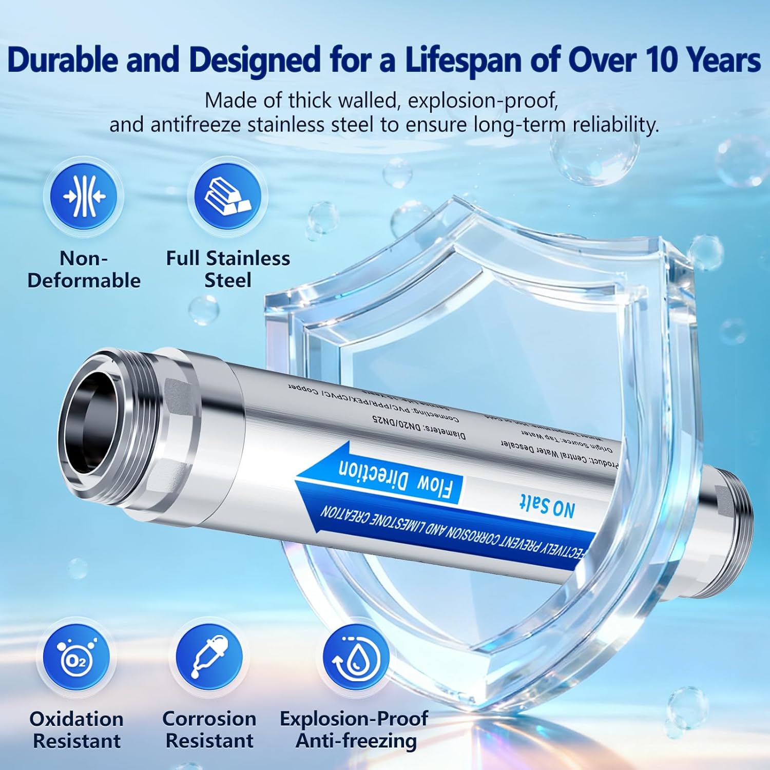 Scale Water Softener System,Salt-Free Water Descaler Whole House, ¾-Inch NPT Water Descaler System, Prevents Limescale in Tankless Water Heaters, Pipes, Dishwasher,Smart Toilets & Appliances