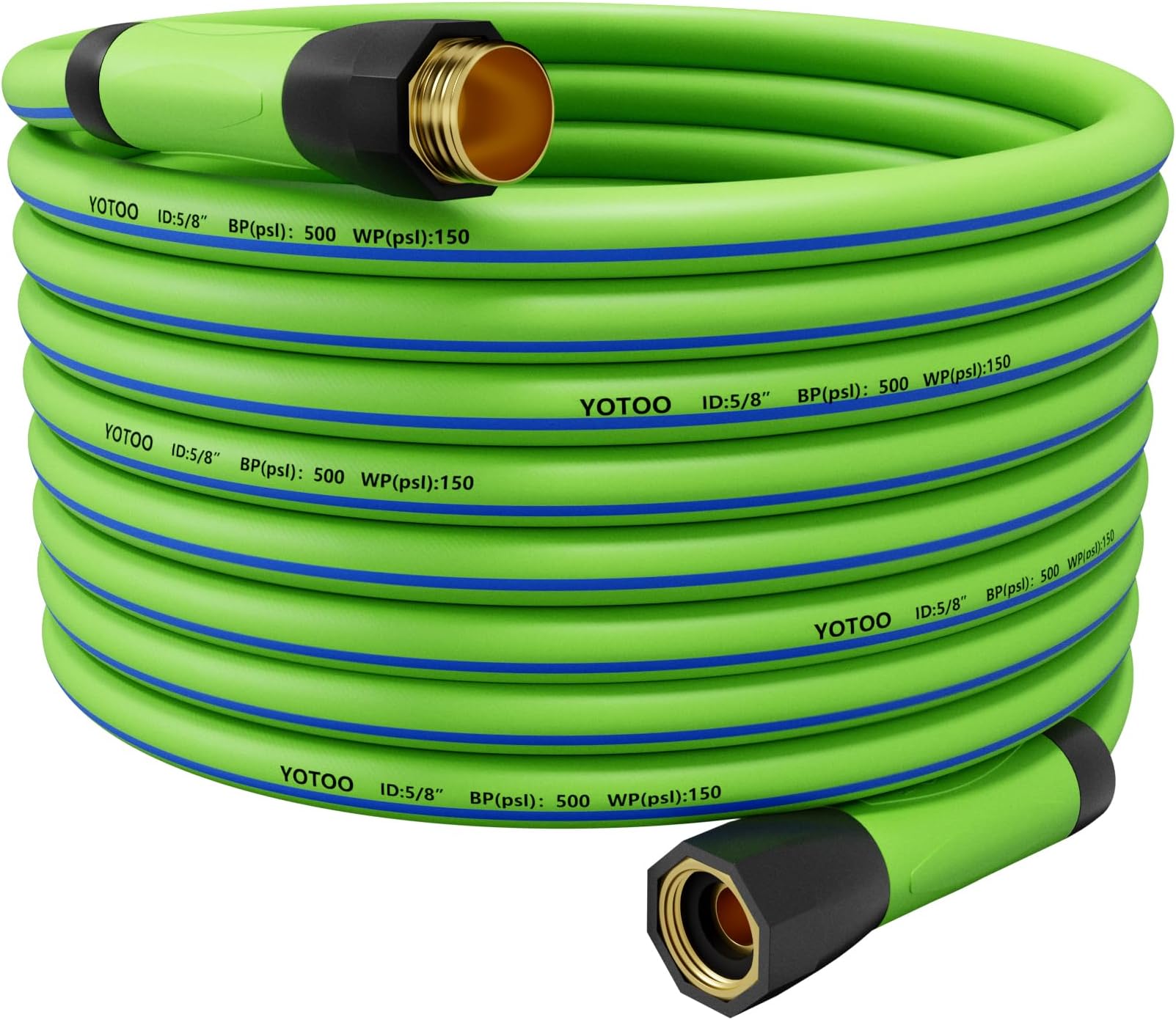 YOTOO Heavy Duty Hybrid Garden Water Hose 5/8-Inch by 75-Feet 150 PSI Kink Resistant, Flexible with Swivel Grip Handle and 3/4" GHT Solid Brass Fittings, Green+Blue