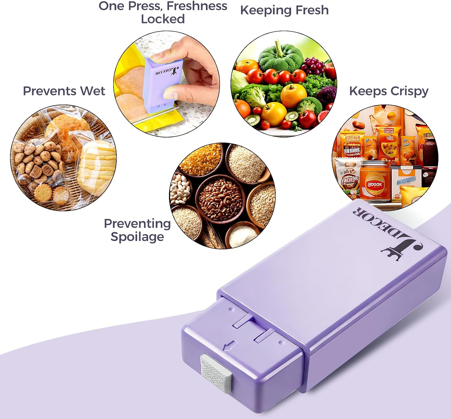 Portable Mini Bag Sealer, Pocket-Sized Heat Sealer for Plastic Chip Bags and Food Storage, Battery Powered, Mint Green, Includes 2 AA Batteries (Lavender) image 4