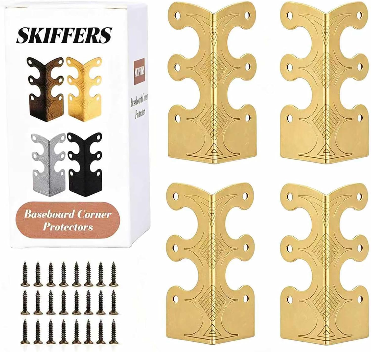 Baseboard Corner Protectors 4 Pack, Heavy Duty 3 x 1.2 x 1.2 Inch Large Skirting Board Corner Protectors, Vintage Metal Wall Edge Covers with Mounting Screws (Bronze)
