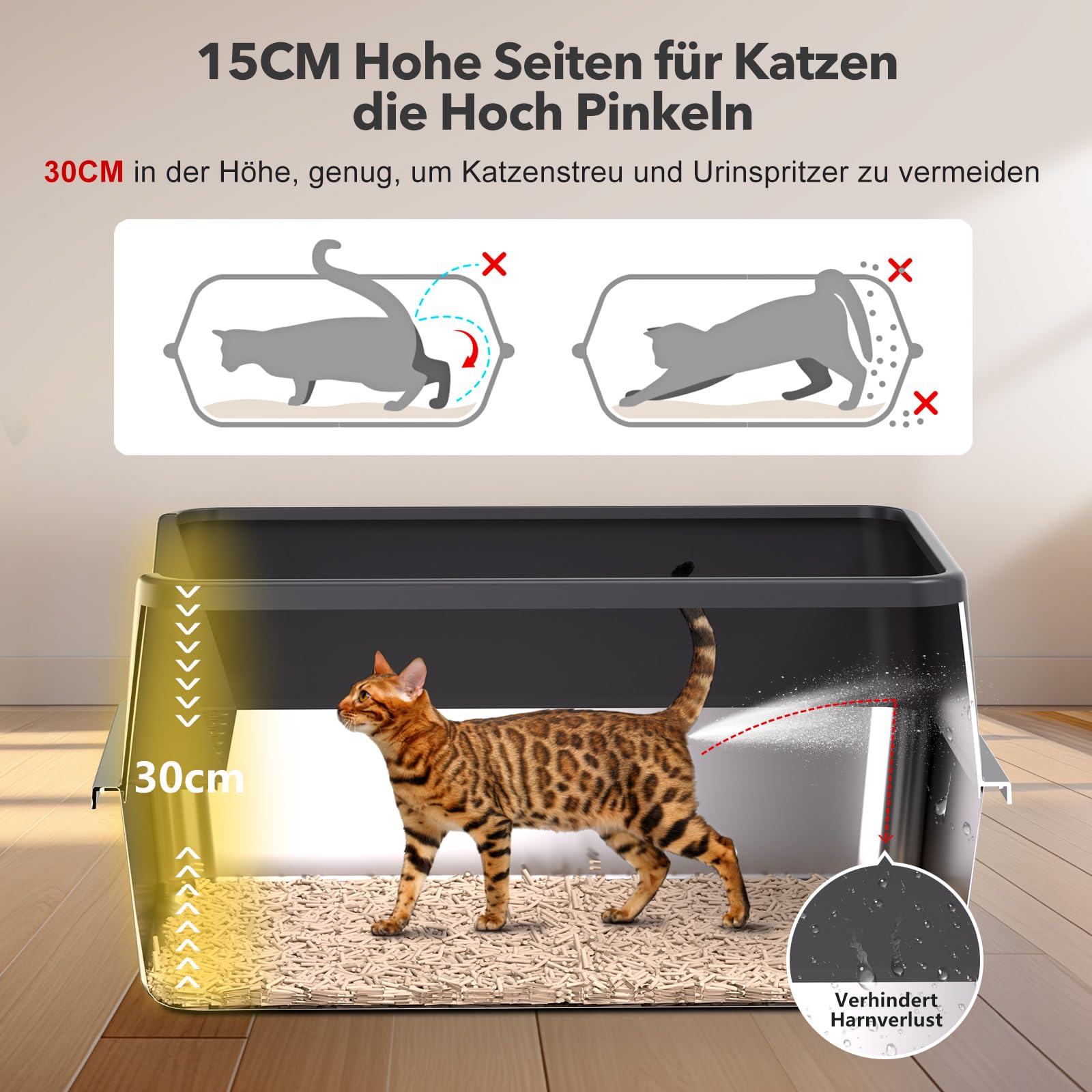 2er Set XXL Katzenklo Edelstahl 60×40×30 cm (37 L) – hoher Rand offene Katzentoilette Edelstahl für große Katzen & Mehrkatzenhaushalte, Metall Katzenklo geruchsfrei, auslaufsicher, inkl. Streuschaufel