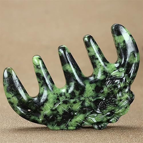 Miniatura 3 de Peine de jade tibetano dientes anchos Gua Sha herramienta de masaje cuero cabelludo Relax cuerpo meridiano raspado piedra natural magnética terapia