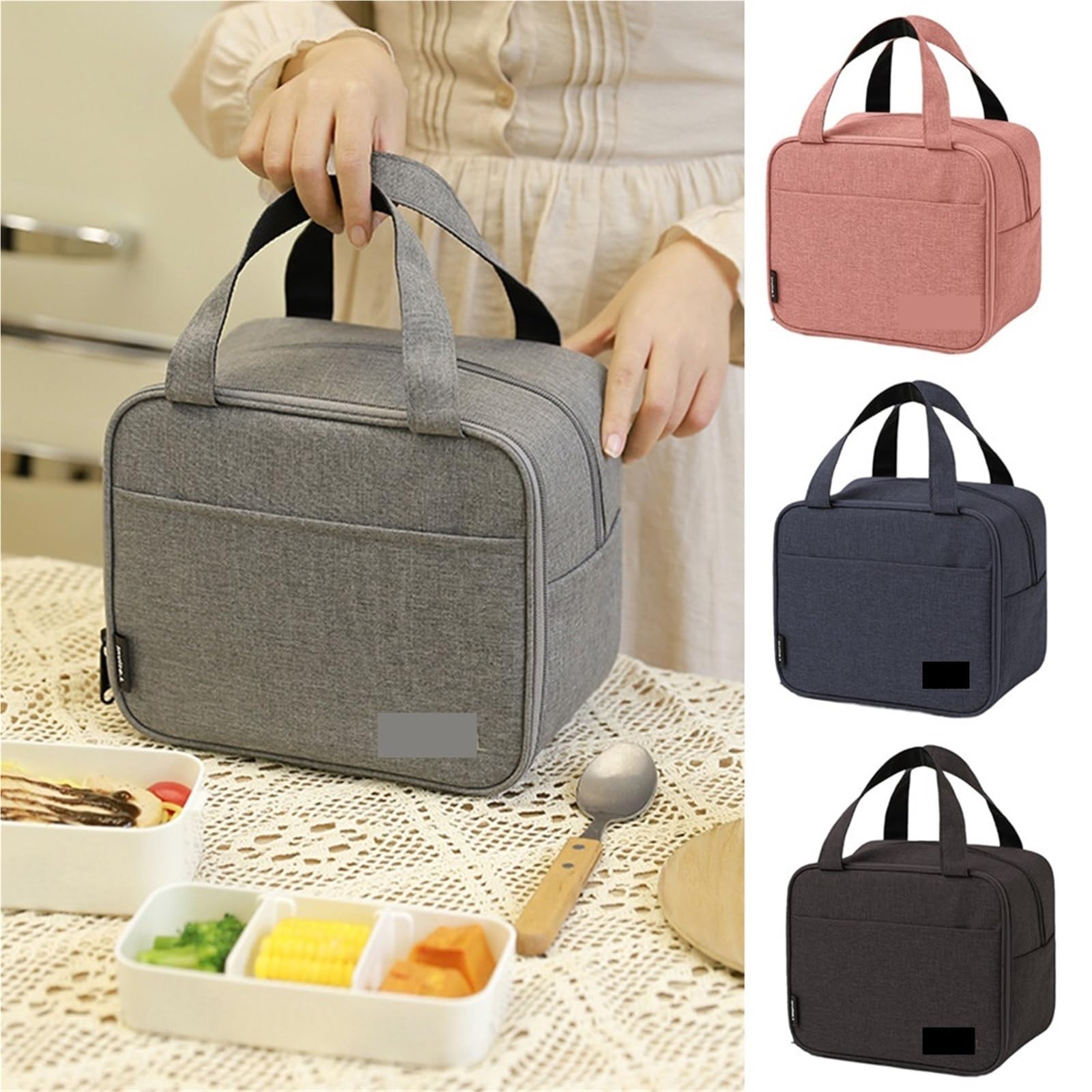 Bolsa De Almuerzo Bolsa de Almuerzo aislada for Hombre y Mujer, Bolsa de Picnic portátil de Viaje, contenedor de Comida de Lona, ​​Fiambrera portátil, 2 uds. para Oficina，Picnic(Grey)