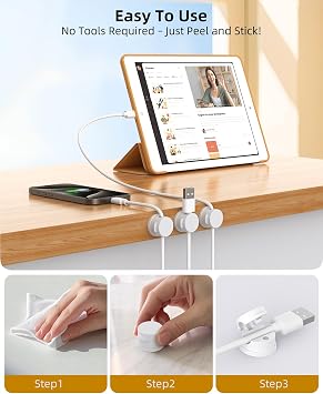 Inchor Cord Organizer, Rotatable Cable Organizer 8 Pack, No-Residue Adhesive Spring Cable Clips, Cord Holder for Nightstand, Kitchen, Office Accessories and Car (White)