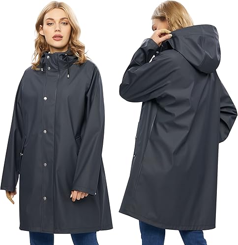Miniatura 2 de UNIQUEBELLA Chubasqueros impermeables para mujer, impermeables, abrigos largos con capucha para lluvia, rompevientos, gabardina para exteriores