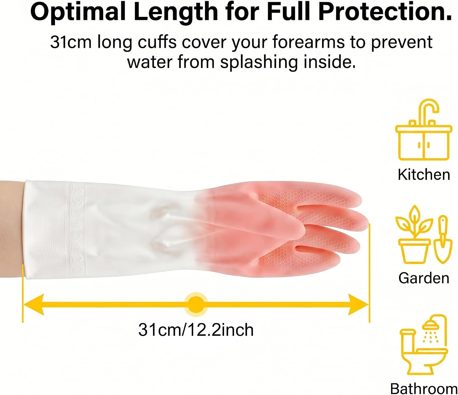 Cleaning Gloves 2 Pairs, Medium Reusable Dishwashing Gloves Honeycomb Non-Slip Grip, Waterproof Long Cuff Household Gloves for Kitchen Dishes Bathroom Laundry Pet Bath, Mint Green & Pink for Women