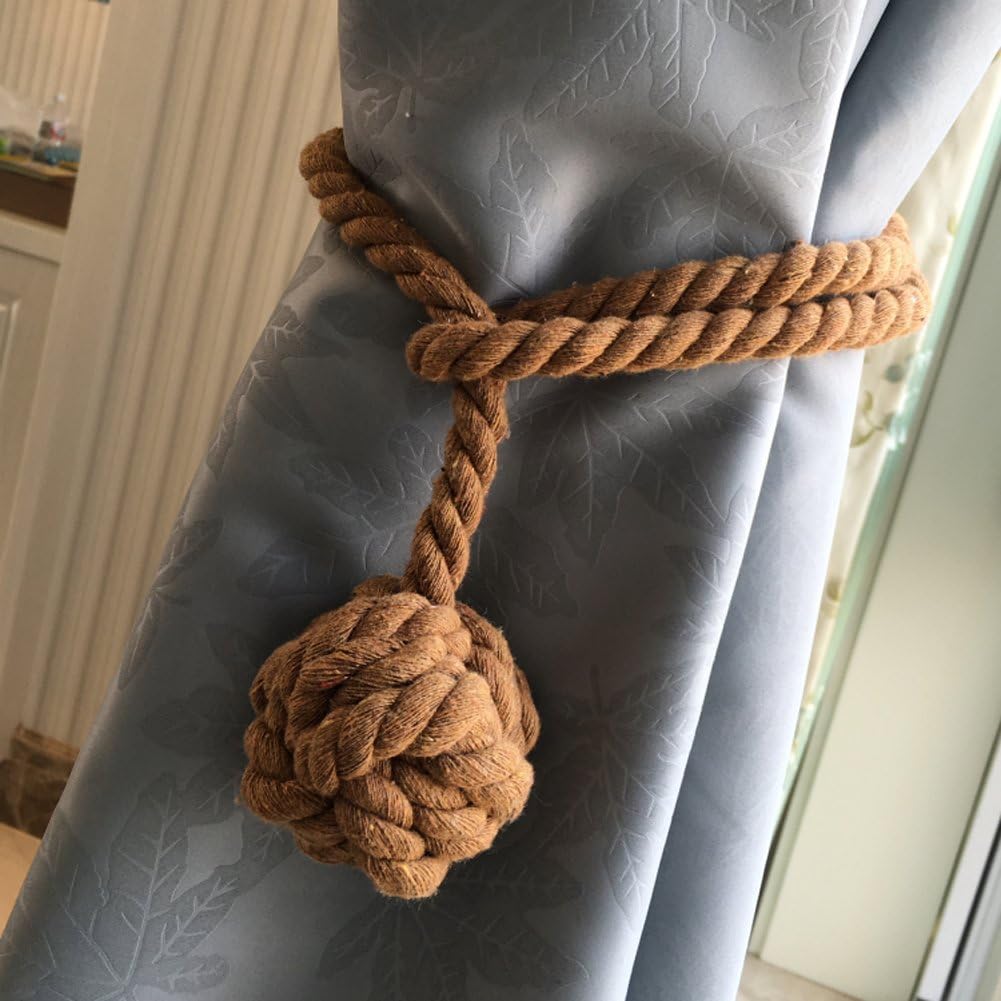 Yeexue American Hand Knitting Curtain Rope Tiebacks Rural Cotton Tie (One Pair, Coffee)