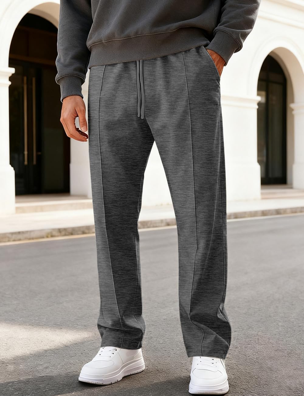 Mens Casual Pants for Men Elastic Waist Lightweight Loose Fit Pleated Slim Fit Casual Pants Tapered Cropped Trousers - Image 2