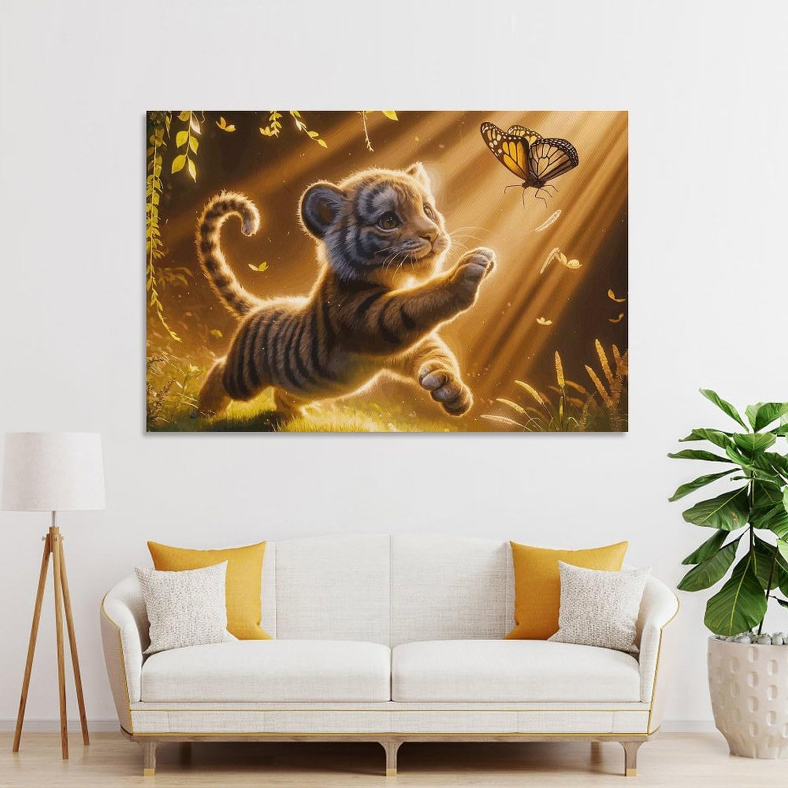 Junmoney Unframe-Style-21 Tiger Cub And Butterfly Room Decor Wall Art 12X18inch(30X45cm), For Lounge Decor, Offices Or Entryway Styling, A Flexible Wall Accent For Shared Spaces