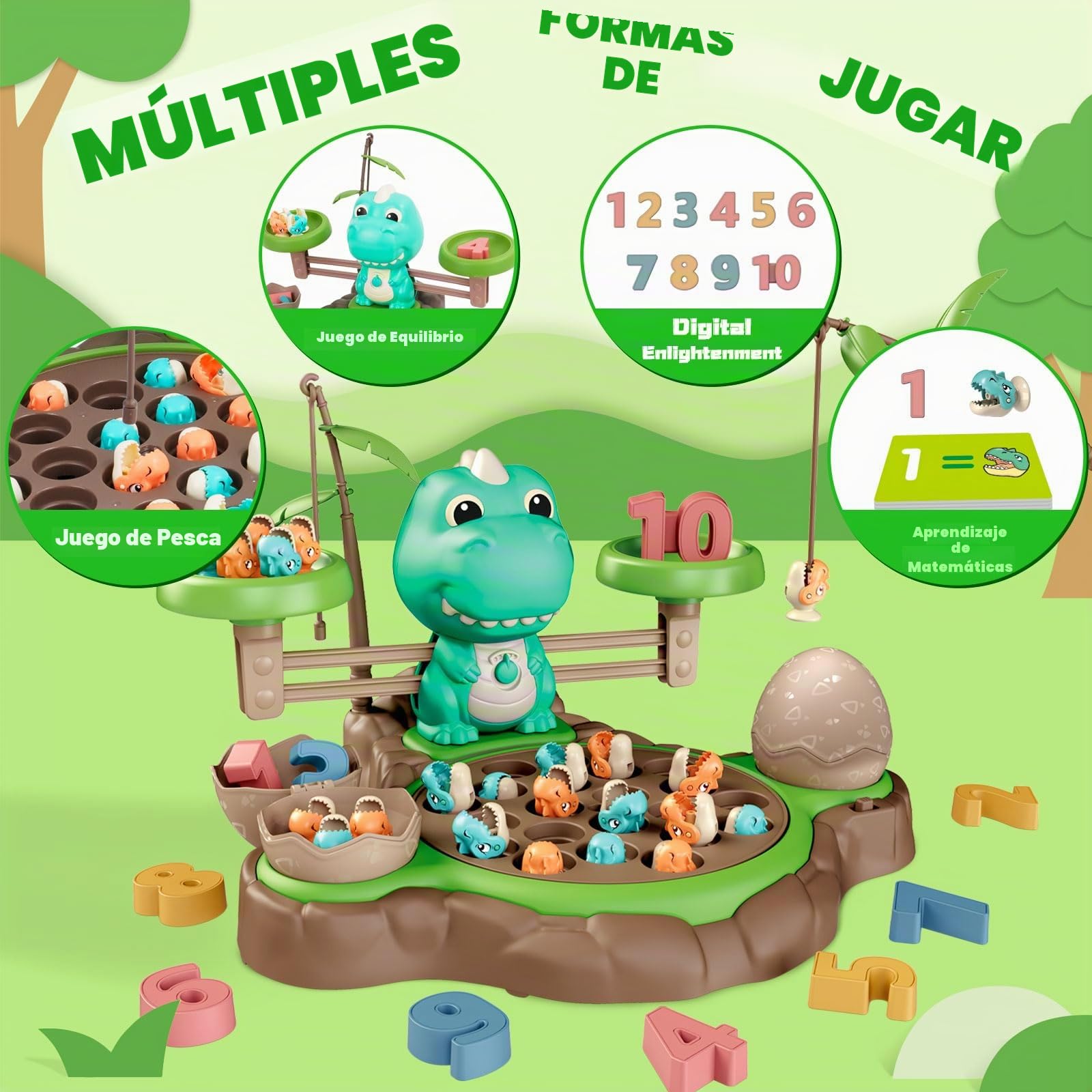 Juegos Magnéticos de Pesca 4 en 1, Juguetes Montessori con Juego de Equilibrio y Números de Aprendizaje,Juegos Educativos con 21 Peces 2 Cañas de Pescar 10 Tarjetas de Doble Cara de 3 años