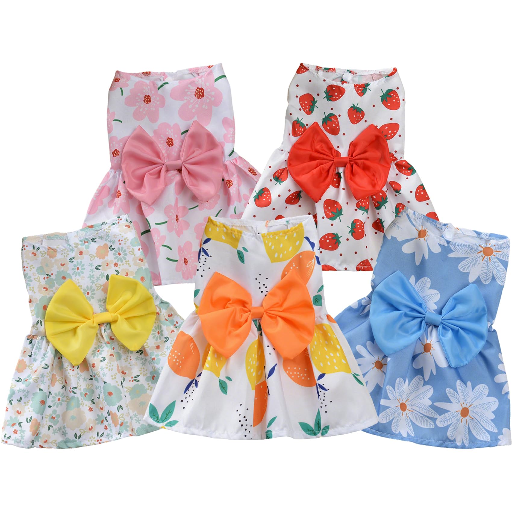 TAPBULL Dog Dresses, Fashionable Pet Dog Clothes, Cute Cat Birthday Dress Outfit (Orange/Red/Yellow/Blue/Pink 5-Pack), Medium